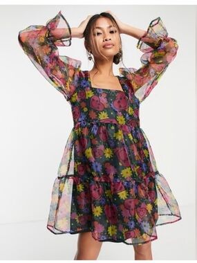 #36 Twisted Wunder London by ASOS — Happy Faces, Sheer Long Sleeve Short Dress